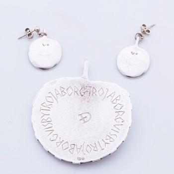 Pendant and earrings, silver, Ibe Dahlquist.