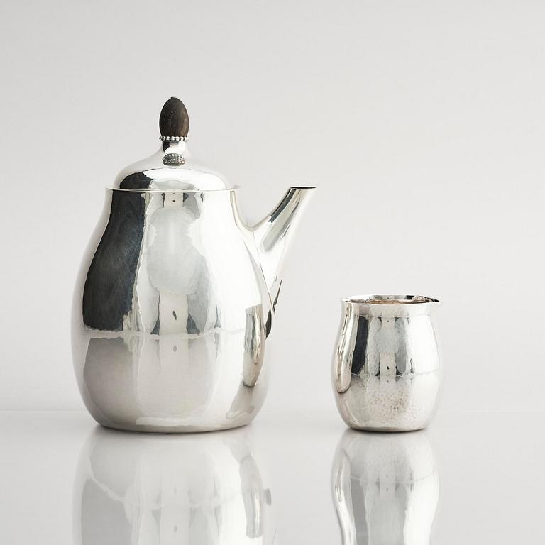 Georg Jensen, a sterling silver three-piece coffee set, Copenhagen, Denmark, after 1945, design no 80B and 80C.