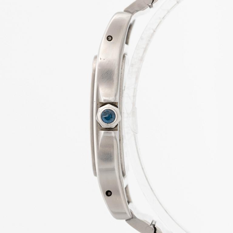 Cartier, Santos Galbeé, ca 1994. <b>Case size:</b> 29 x 29 mm
<b>Material:</b> steel
<b>Mov...