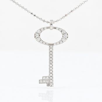 HÄNGE med kedja, 18K vitguld, nyckel med pavéinfattade diamanter ca 0.2ct