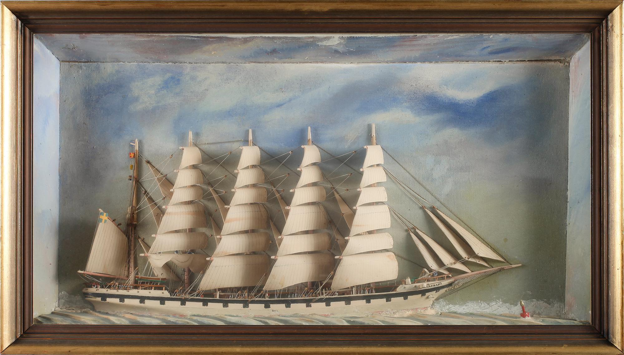 DIORAMA med segelfartyg, 1900-talets första hälft.