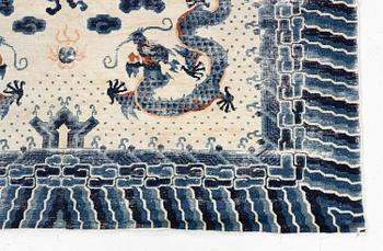 An antique Chinese ' five dragon rug', c. 280 x 190 cm.
