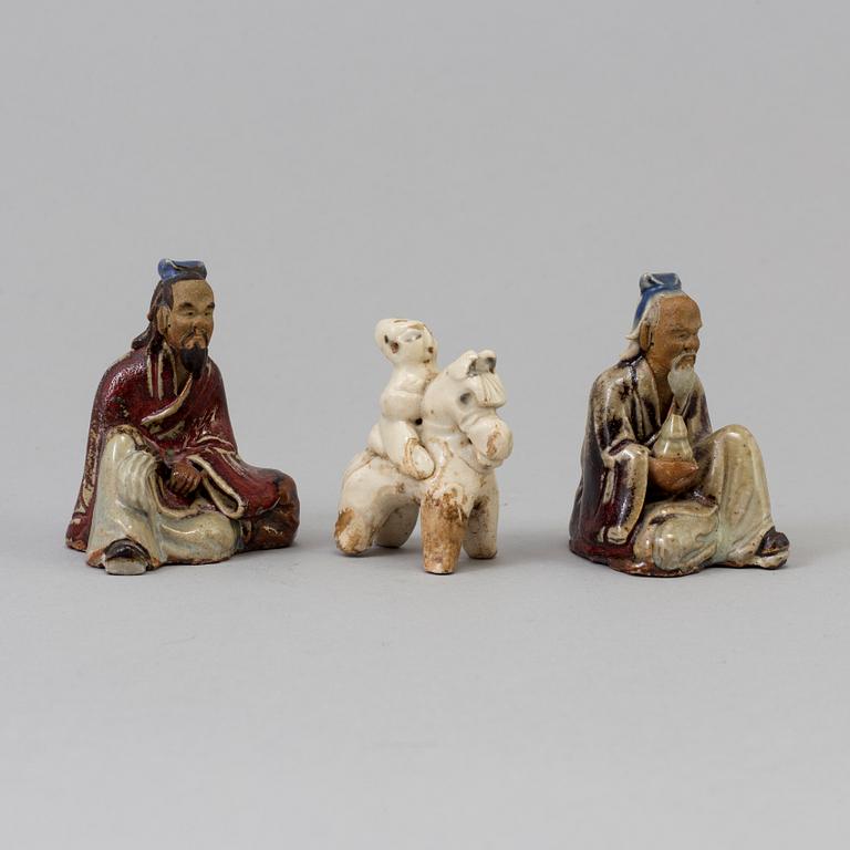 Three Chinese/South east asian ceramic miniature figurines, ca 1900 and older.