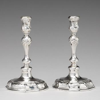 A pair of Swedish 18th century silver candlesticks, mark of Carl Petter Tellander, Jonkoping 1759.