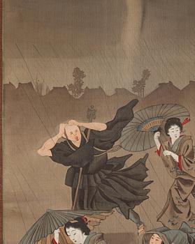 RULLMÅLNINGAR, sex stycken, tusch och färg på papper. Japan, Meiji (1868-1912).