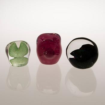 TIINA NORDSTRÖM, three glass sculptures, signed Tiina Nordström, Iittala 1991.