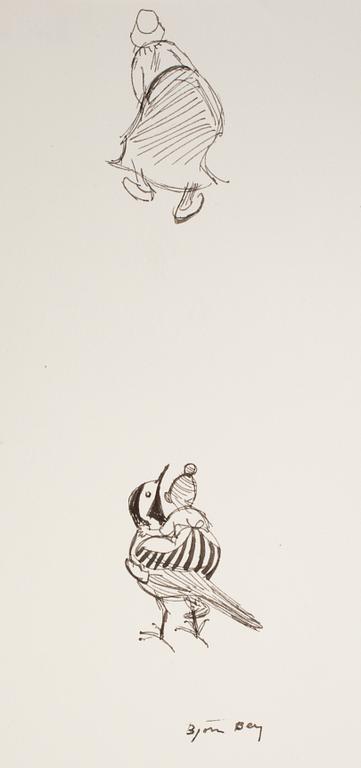 BJÖRN BERG, two ink drawings "Teskedsgumman" signed.