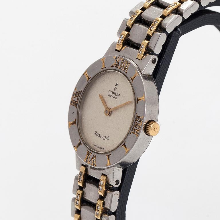 Corum, "Romulus", armbandsur, 24 mm, guld / stål, diamanter, quartz.