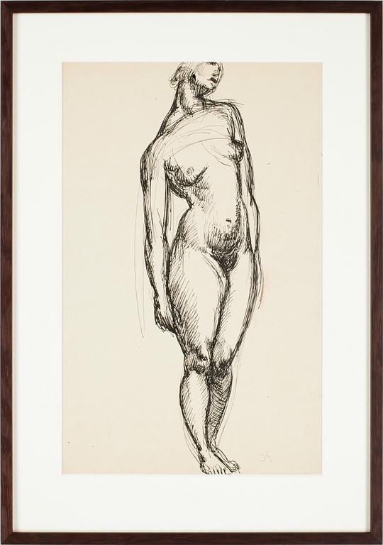 ISAAC GRÜNEWALD, tuschteckning, monogramsign.