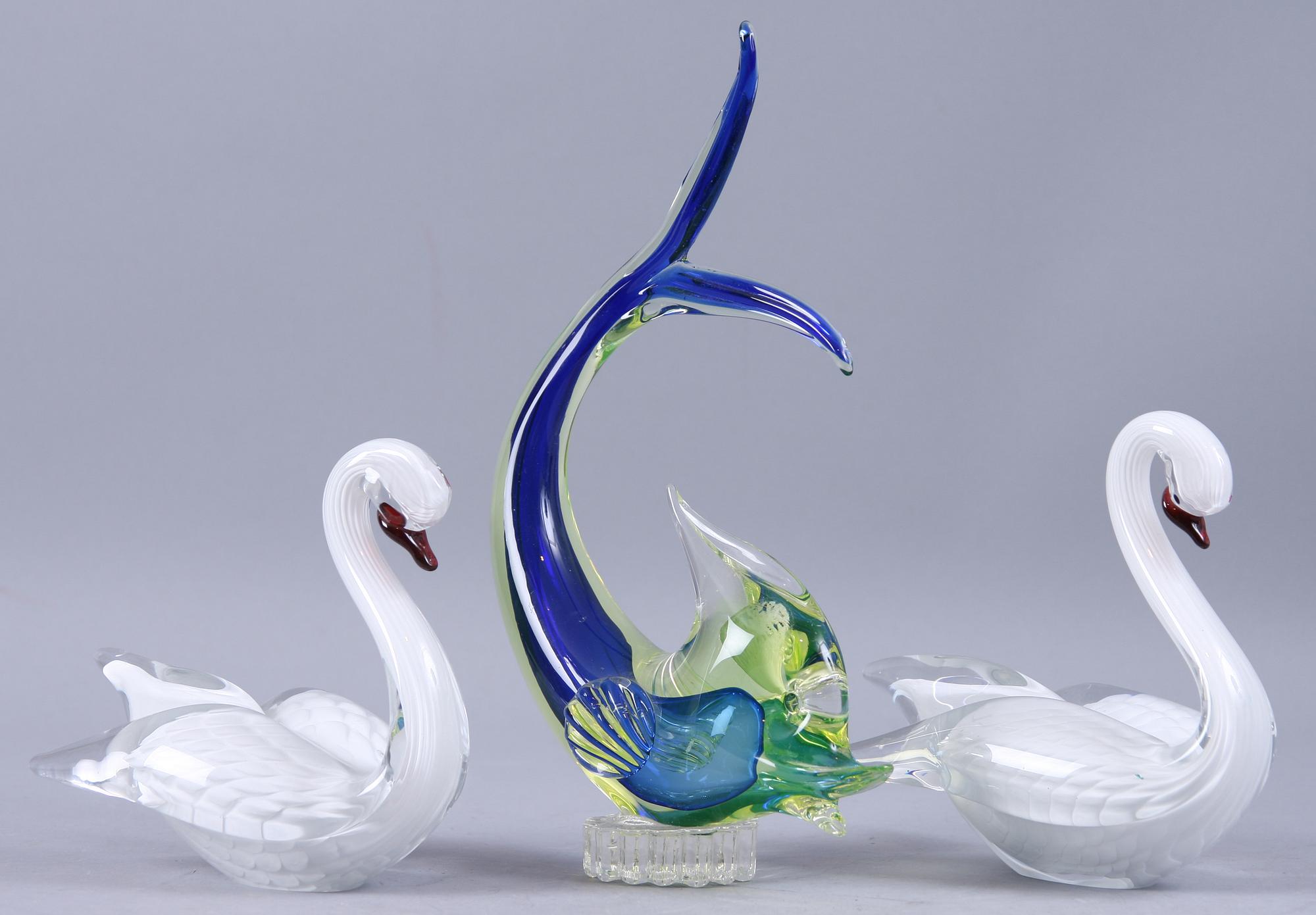FIGURINER, 3 st, glas, Murano samt Färe-Marcolin Konstglas, Ronneby.