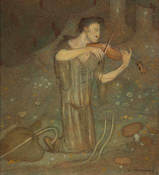 665. Gustaf Adolf Tenggren, A fiddler in the forest.