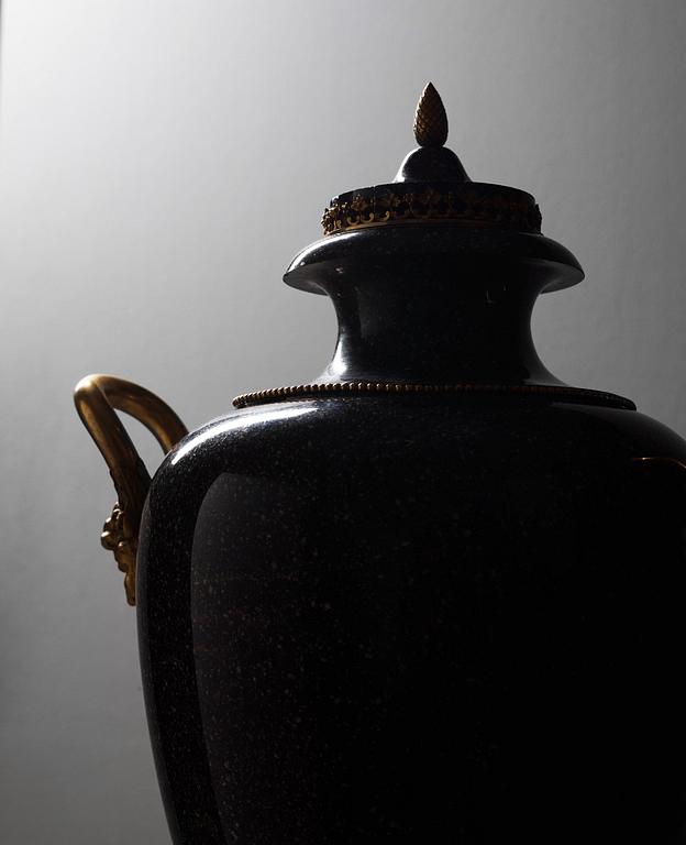 A late Gustavian circa 1800 porphyry and ormolu Vase by Court bronze chaser and gilder F.L. Rung (1758-1837) not signed.