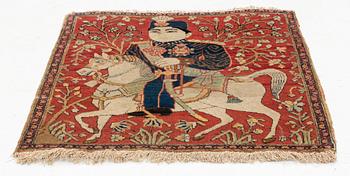 An antique pictorial souf Kashan  'Mohtasham' rug, ca 64 x 57 cm.
