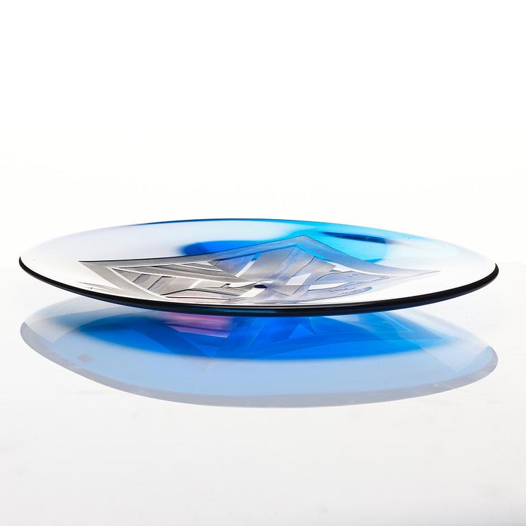 Bertil Vallien, a unique glass dish, Kosta Boda, Sweden.