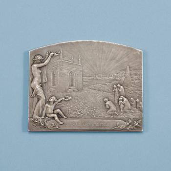 785. JUBILEUMSPLAKETT, silver 925/1000, av Henri Varenne, Paris 1907.