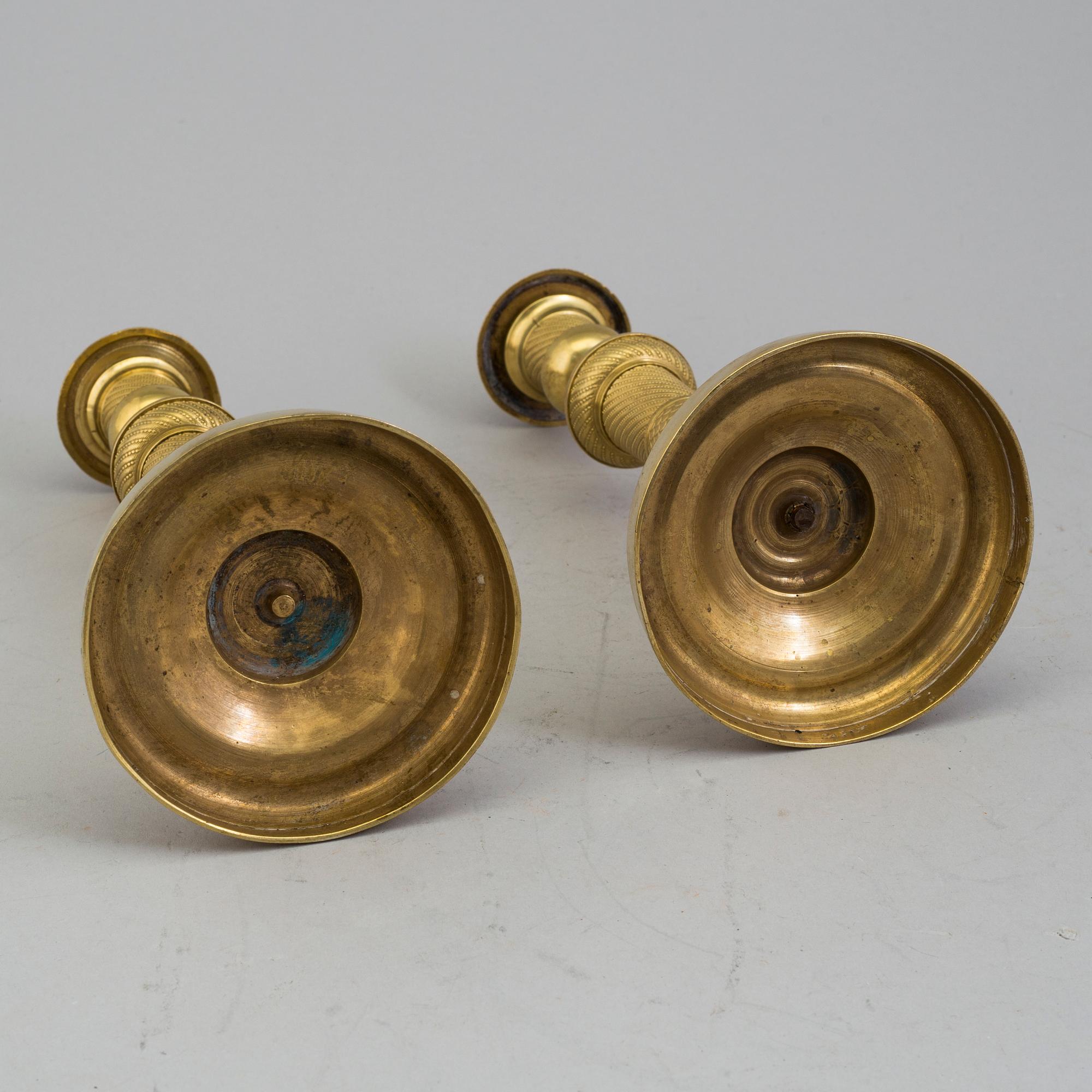 LJUSSTAKAR, ett par, Empire, mässing, 1800-talets mitt.