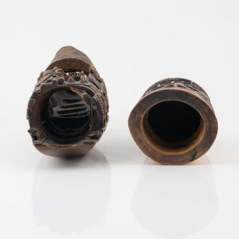 A Chinese carved bamboo brush pot and boat, early 20th Century.