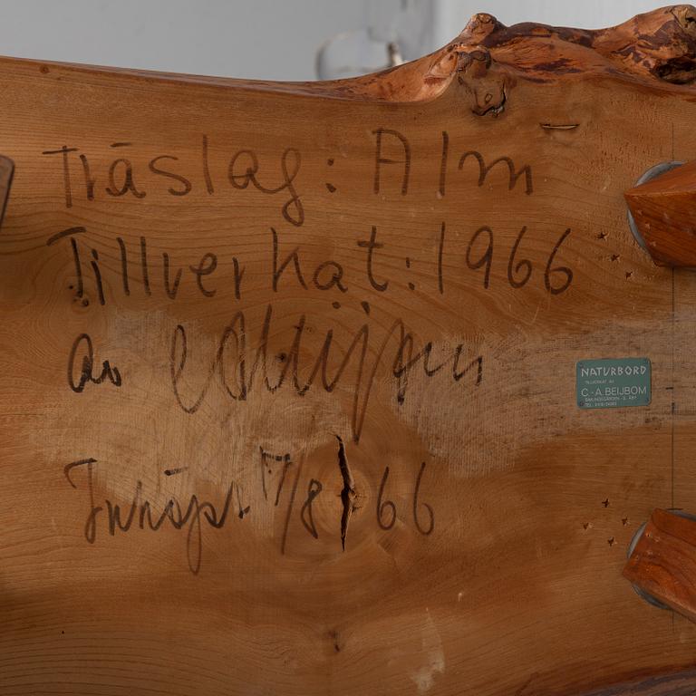 A 'Naturbord' elm coffee table, C. A. Beijbom, Simlingegården. 1966.