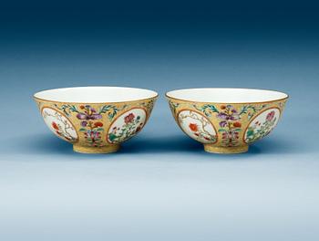 A pair of famille rose bowls, China, 20th Century with Daoguang seal mark in red.