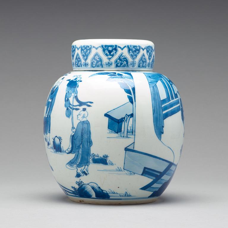 KRUKA med LOCK, porslin. Qingdynastin, Kangxi (1662-1722).