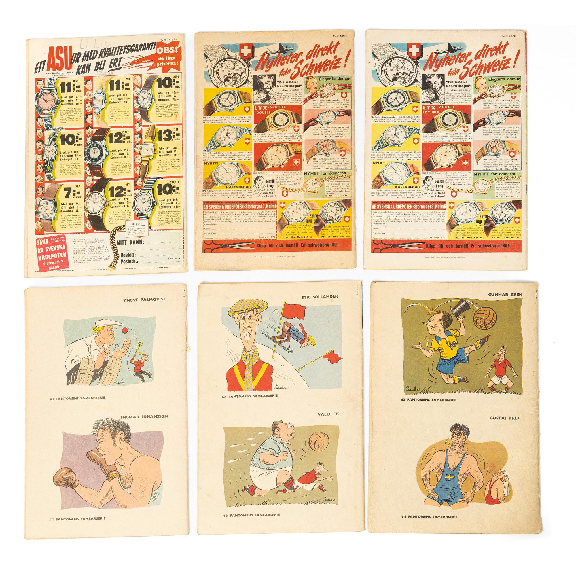 Comic books, “Fantomen”, 26 issues, 1951–1957.