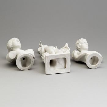 A PARIAN FIGURE AND A PAIR OF BUSTS, Gustafsberg ca 1900.