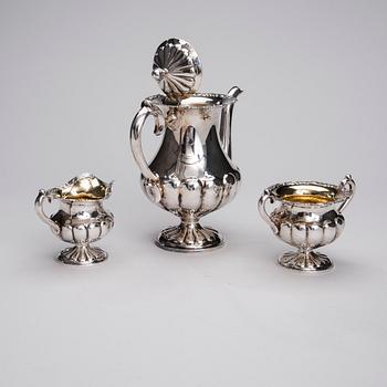 KAFFESERVIS, 3 delar, silver, Hopeatehdas, Helsingfors 1951. Tot. vikt ca 1168 g.