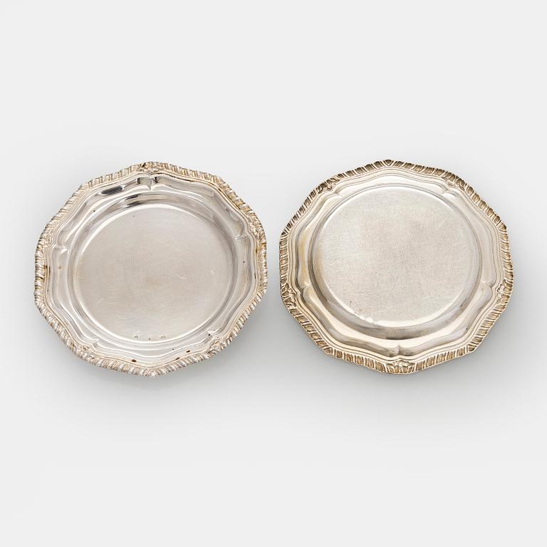 Lasinaluset telineessä, 12 kpl, hopeaa, Tšekkoslovakia 1950-luku.