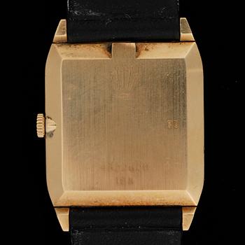 Rolex - Cellini. Manual winding. Gold / leather strap. 31x26mm. Approximately 1980/90-tal. Case no. 4322620, Ref. 4135.