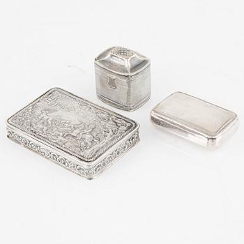Five Silver Boxes, including mark of Petter Adolf Sjöberg, Stockholm 1817.