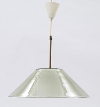 TAKLAMPA, mässing och glas, tillskriven Fagerhult, 1960-tal.