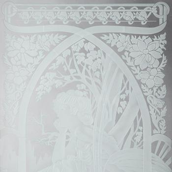 a glass window decor after Alphonse Mucha, 20th century.