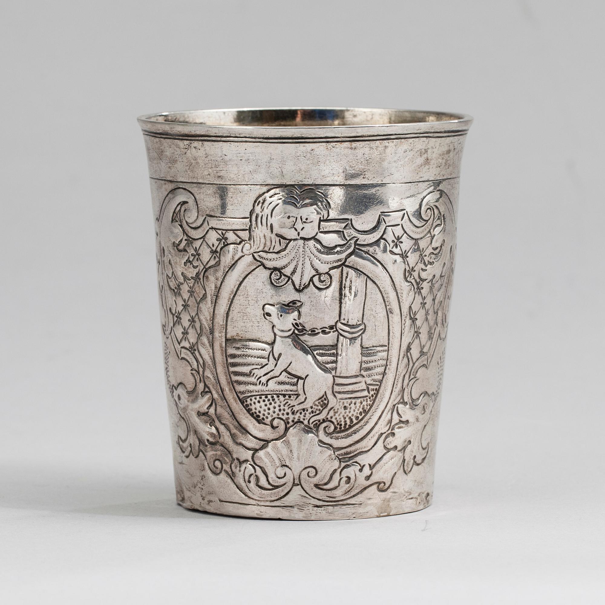 BÄGARE, silver, Ryssland, Moskva 1750-tal, Mihail Maksimov Klushin (Михаил Максимов Клушин), vikt 81 g.