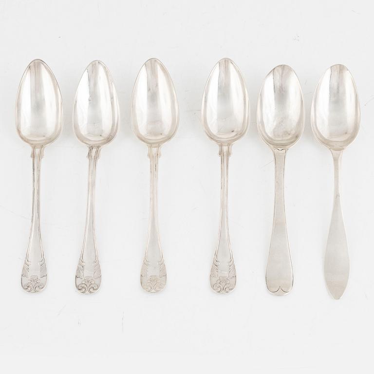 Six Swedish Silver Tablespoons, including with mark of Paul Romare, Helsingborg 1797.