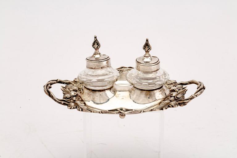 A Neo Rococo silver ink stand dated 1877, weight in total 148 grams.
