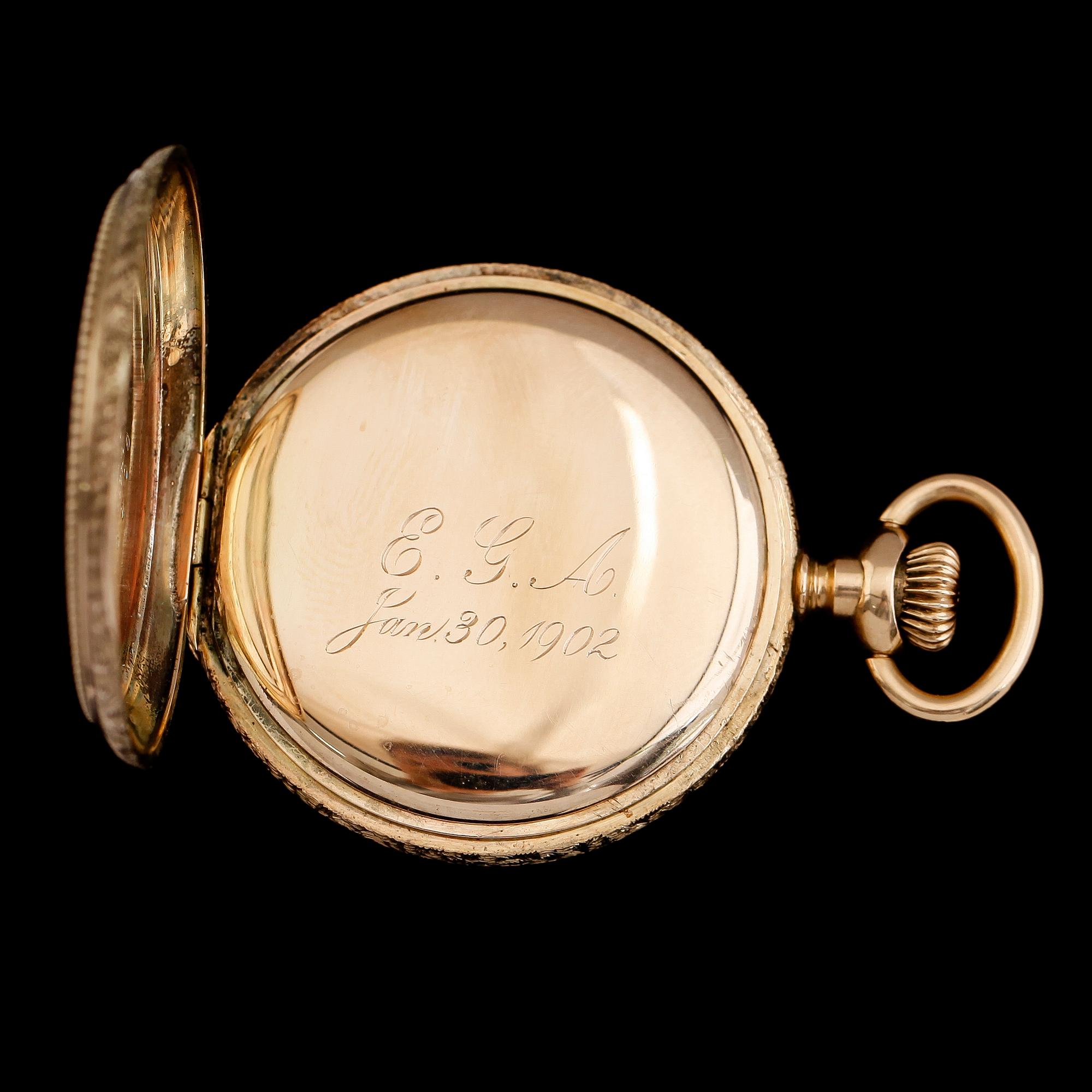 FICKUR, 14K guld, savonett, Waltham, omkring år 1900.