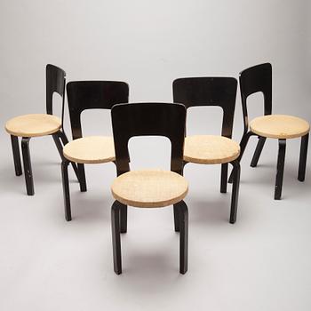 ALVAR AALTO, STOLAR, 5 st, modell 66, snarlika, Artek 1900-talets mitt.