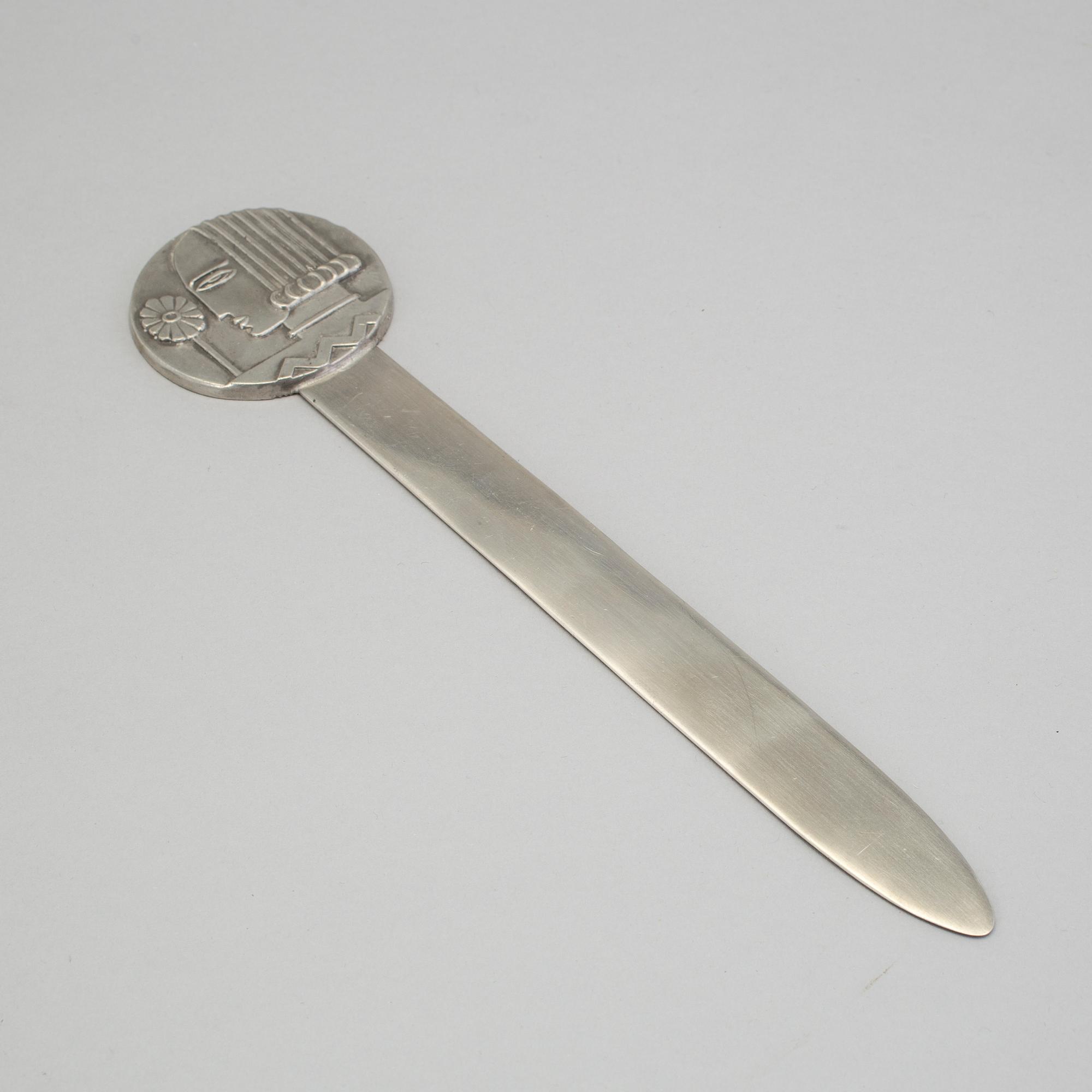 SYLVIA STAVE, brevkniv, tenn, art deco, för CG Hallberg, 1930-tal.