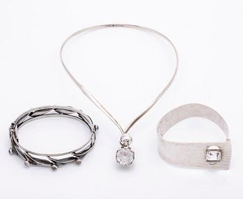 Silver jewellery, 3 pieces, rock crystal and chalcedony, 1954 and 1970.