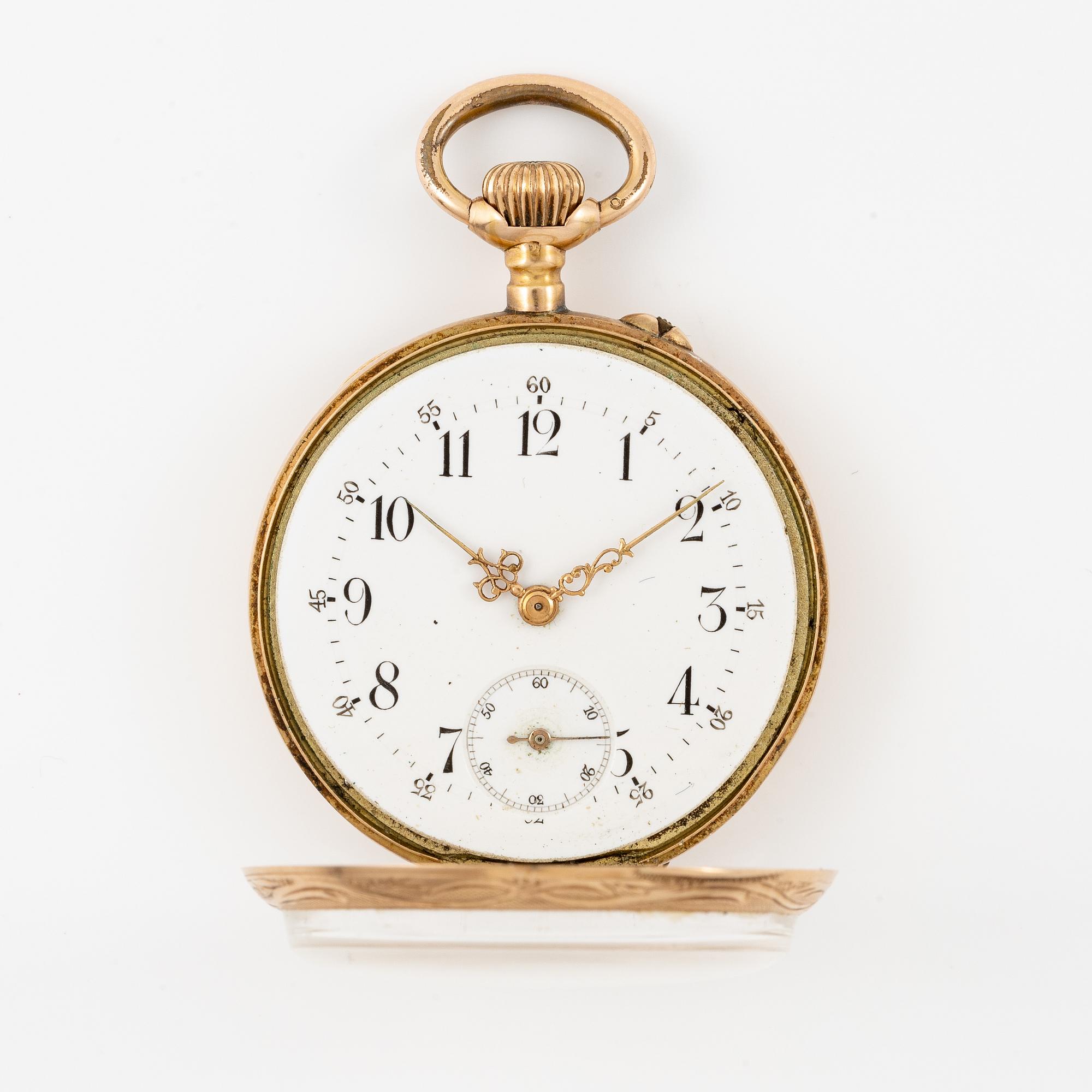Pocket watch, 14K gold, with stand, 33.5 mm.
