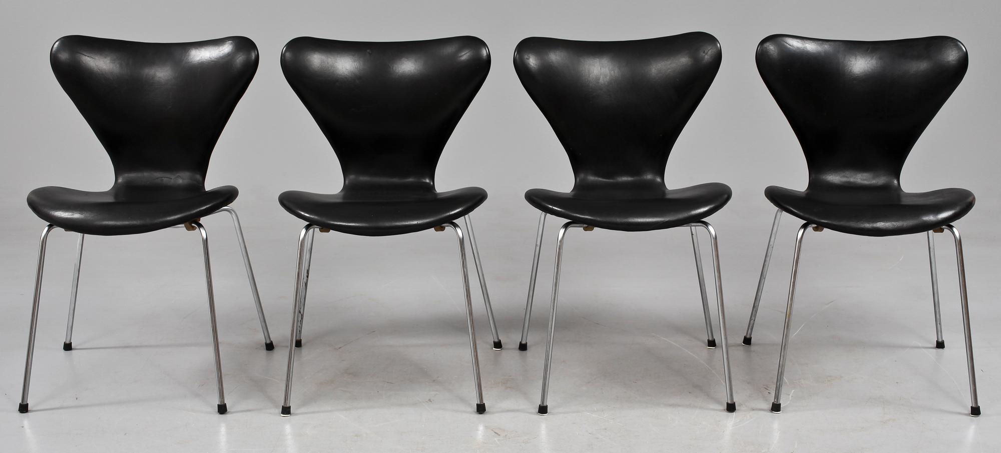 STOLAR, 4 st, "Sjuan", Arne Jacobsen, Fritz Hansen, 1900-talets tredje kvartal.