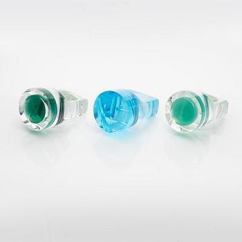 Siv Lagerström, three acrylic plastic rings, 1970s.