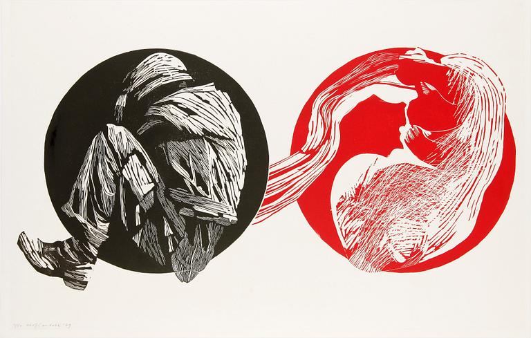 OLOF SANDAHL, linoleumsnitt, sign o numr 4/50, 1969.