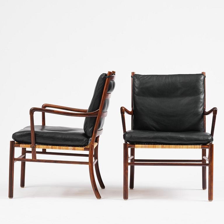 Ole Wanscher, an early pair of rosewood "Colonial Chair" model PJ 149, Poul Jeppesen, Denmark, ca. 1950.