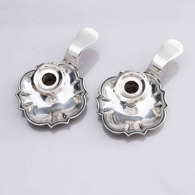 A pair of Swedish 18th century silver chamber-candlesticks, marks of Jürgen Friedrich Sickman, Stockholm 1757.