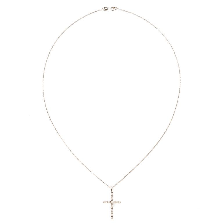 Hänge i form av kors 14K vitguld med briljantslipade diamanter, med kedja i 14K vitguld.