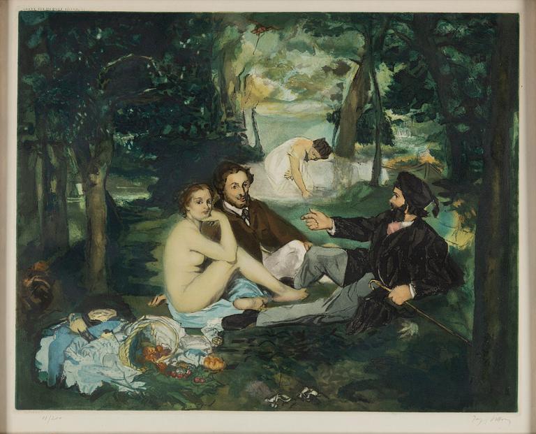 ÉDOUARD MANET, efter, färgakvatintetsning, utförd av Jacques Villon 1929, signerad Jacques Villon och numrerad 11/200.