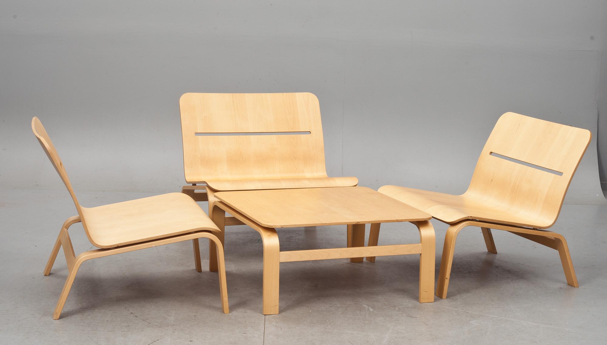 TRE FÅTÖLJER SAMT BORD, "Bowie", Mårten Claesson, Eero Koivisto och Ola Rune, David Design, 2000-tal.