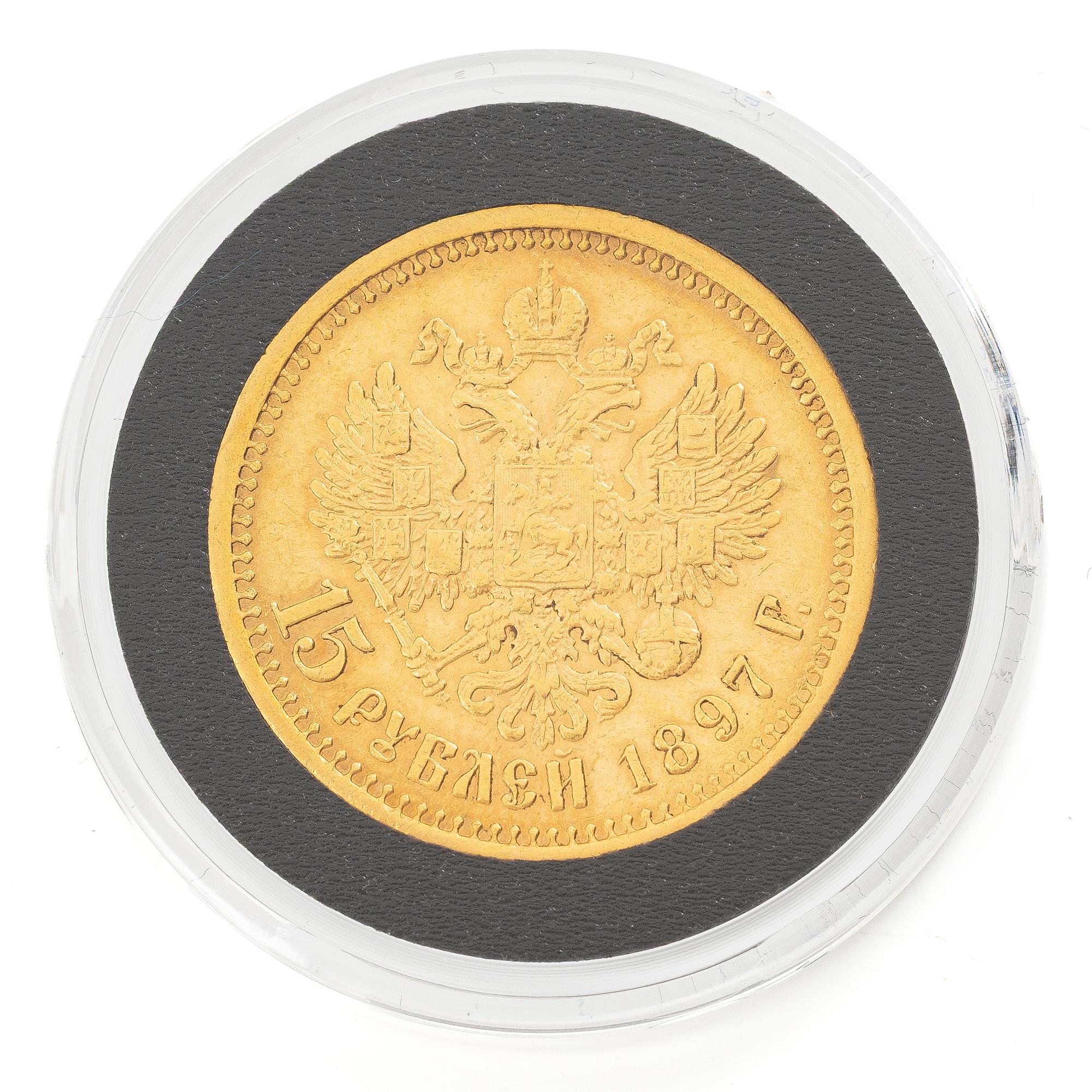 Guldmynt, Ryssland, Nikolaj II, 15 Rubel, 1897.