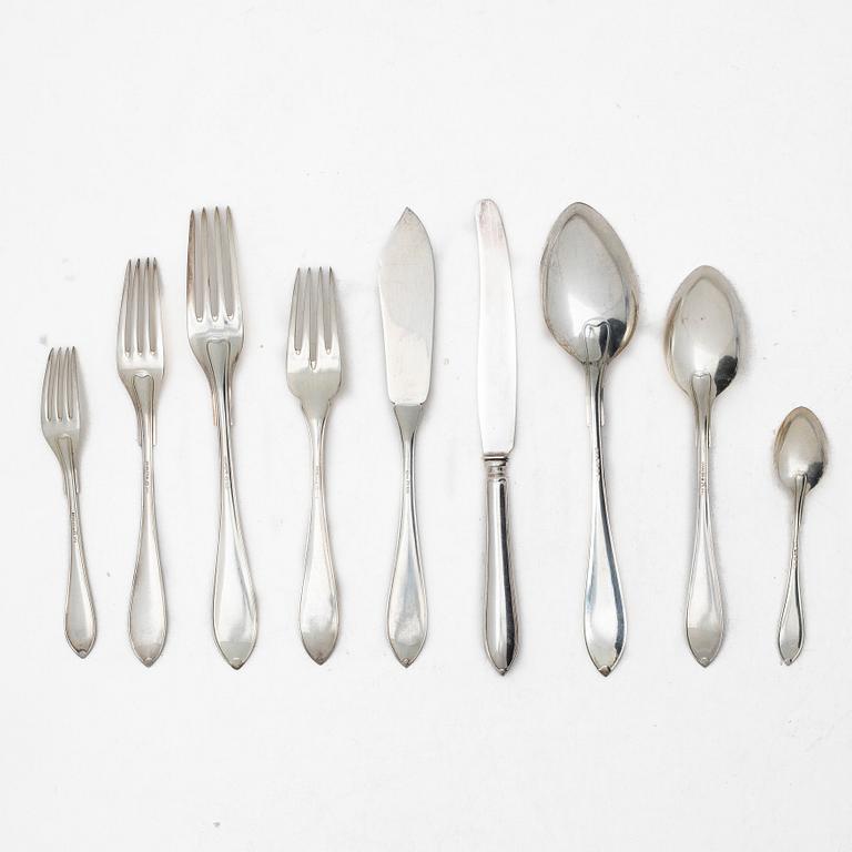 Bestickuppsättning, 82 delar, silver, "Svensk Spetsig", GAB, Stockholm, bl a 1925.
